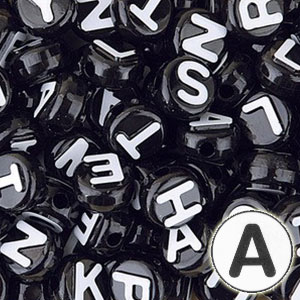 Assorted Letter Beads, 10mm Round, White with Black Letters (500 Pieces)