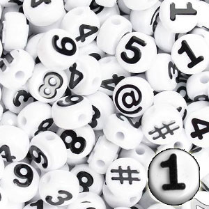 Assorted Letter Beads, 10mm Round, White with Black Letters